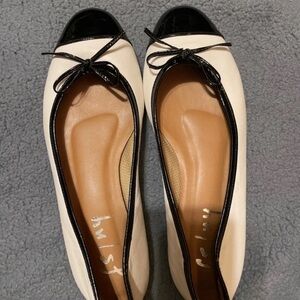 French Sole Cream and Black Flats with Bow